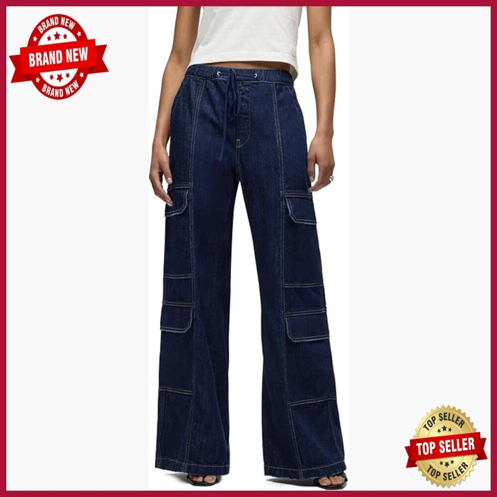 Wide Leg Cargo Pants with Drawstring Waist, 32 Inseam, Relaxed Fit